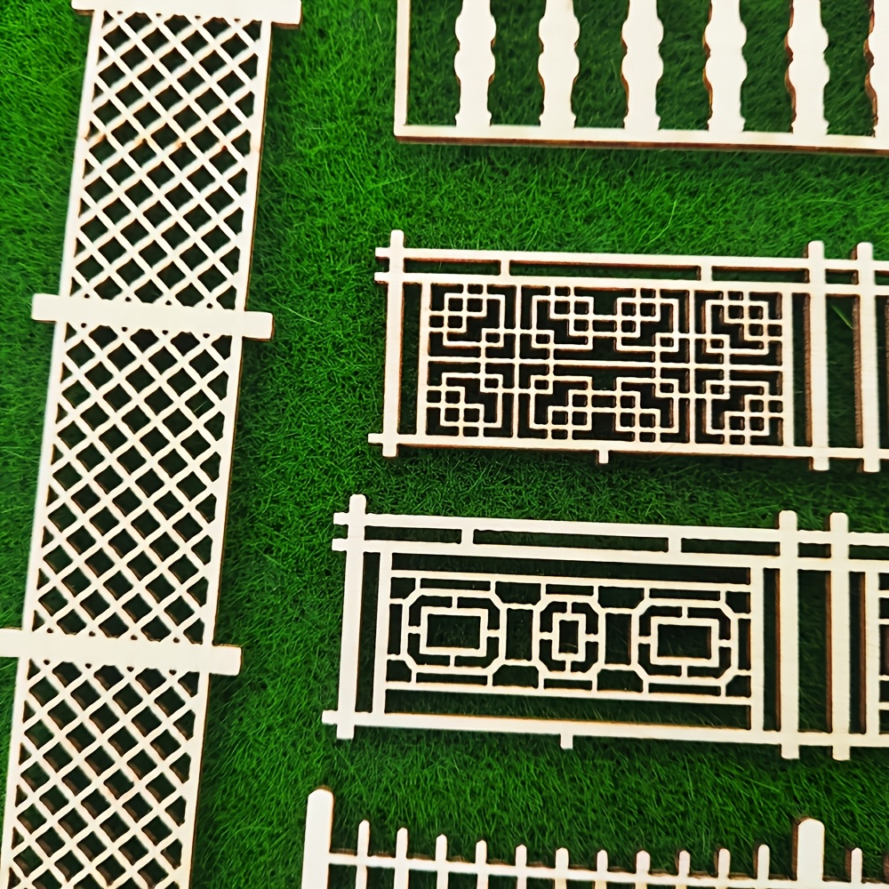 4pcs Wooden Garden Fence Model Kits, Handmade Architecture Set